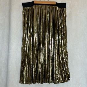 NWT Lane Bryant Metallic Gold Pleated Midi Skirt Size 18/20